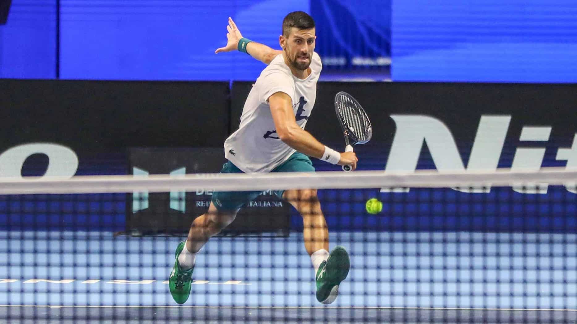 Djokovic tập luyện tại tổ hợp sân đấu Pala Alpitour ở Turin, Italy - nơi diễn ra ATP Finals 2023. Ảnh: ATP