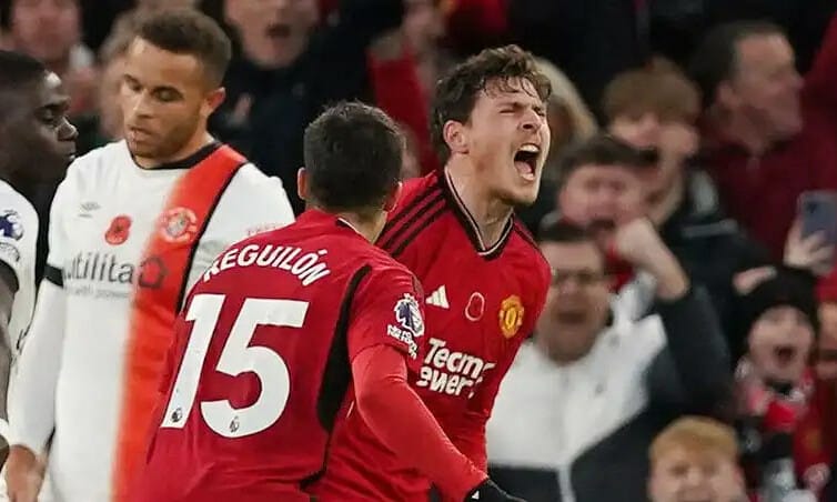 Lindelof mừng bàn thứ tư cho Man Utd sau 247 trận, trên sân Old Trafford, thành phố Manchester, Anh ngày 11/11/2023. Ảnh: PA