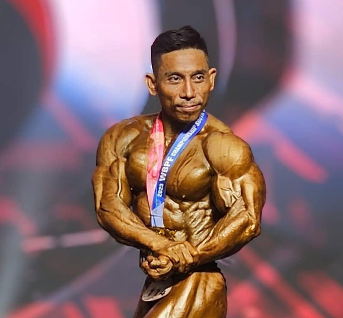 Phạm Văn Mách trình diễn tại Giải vô địch thể hình và fitness thế giới 2023 ở Hàn Quốc. Ảnh: Facebook/Phạm Văn Mách